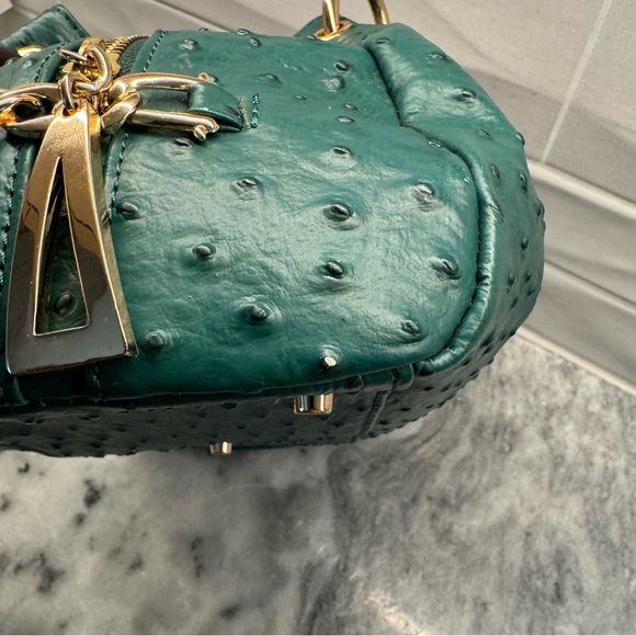NWOT Isabella Adams Green and Gold Ostrich Designer Purse - Picture 16 of 16